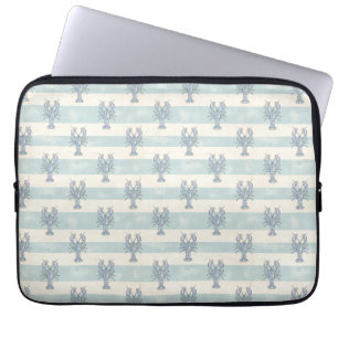 Housse Pour Ordinateur Portable Motif rayures nautiques homard bleu côtier