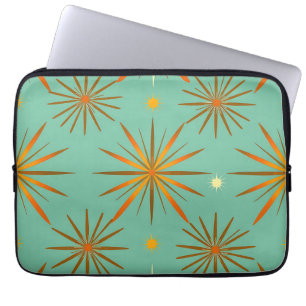 Housse Pour Ordinateur Portable Motif rétro en étoile éclatée sarcelle orange