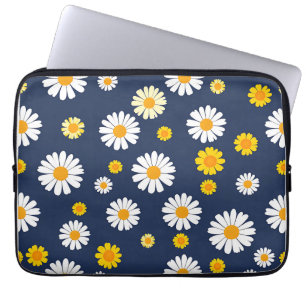 Housse Pour Ordinateur Portable Motif Rétro Simple Fleur de Daisy Bleu Marine Jaun