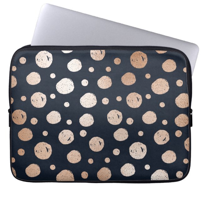 Housse Pour Ordinateur Portable motif rose or et points noirs (Devant)