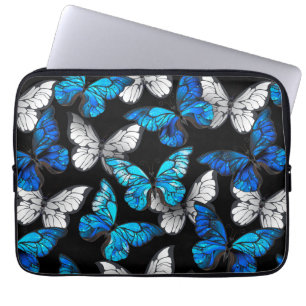 Housse Pour Ordinateur Portable Motif sans couleur foncée avec papillons bleus Mor