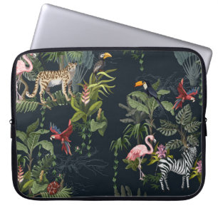 Housse Pour Ordinateur Portable Motif sans couture avec animaux de la jungle, fleu