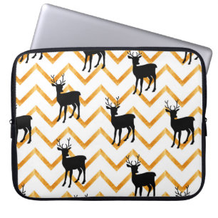 Housse Pour Ordinateur Portable Motif sans couture avec cerf noir et texture or