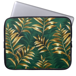 Housse Pour Ordinateur Portable Motif sans couture avec des fougères dorées