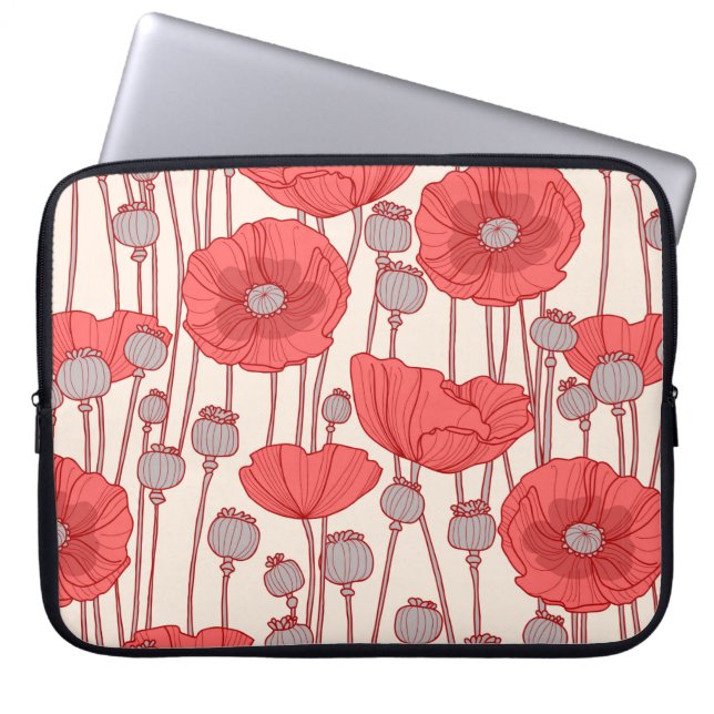 Housse Pour Ordinateur Portable Motif sans couture avec des pavots.  (Devant)
