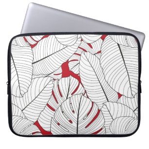 Housse Pour Ordinateur Portable Motif sans couture avec feuilles tropicaux en roug