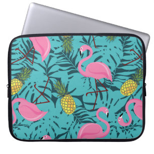 Housse Pour Ordinateur Portable Motif sans couture avec flamants roses et vert pal