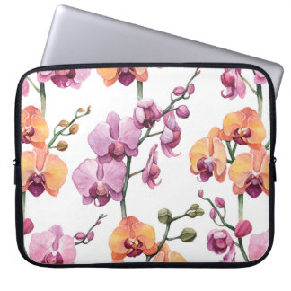 Housse Pour Ordinateur Portable Motif sans couture avec fleurs d'orchidées aquarel