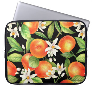 Housse Pour Ordinateur Portable Motif sans couture avec fruits orange, fleurs et l