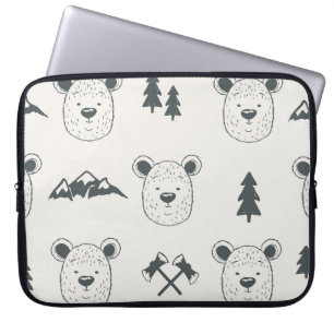 Housse Pour Ordinateur Portable Motif sans couture avec tête d'ours, ours, mou