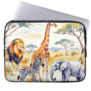 Housse Pour Ordinateur Portable Motif sans couture d'animaux de safari Scène de sa