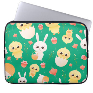 Housse Pour Ordinateur Portable Motif sans couture de poussins et de lapins de Pâq