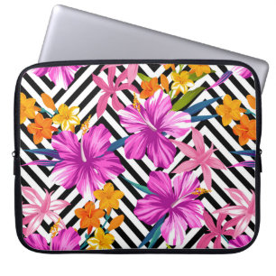 Housse Pour Ordinateur Portable Motif sans couture florale tropicale. Hibiscus et