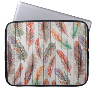 Housse Pour Ordinateur Portable Motif sans couture modèle avec plumes de couleur.