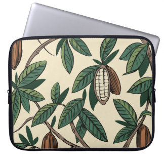 Housse Pour Ordinateur Portable Motif sans couture plante de cacao. Haricots de ca