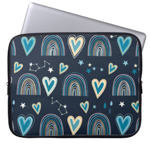 Housse Pour Ordinateur Portable Motif sans joint avec le coeur, arc-en-ciel et cel