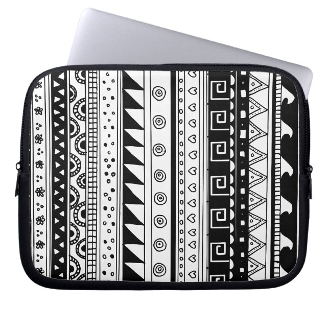 Housse Pour Ordinateur Portable Motif tribal noir et blanc (Devant)