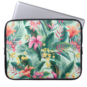 Housse Pour Ordinateur Portable motif tropical fleuri sans coutures avec hibiscus