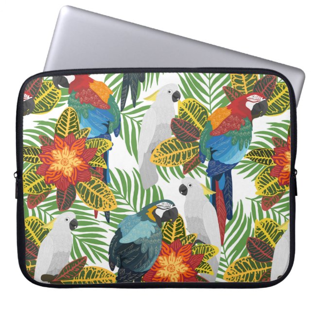 Housse Pour Ordinateur Portable Motif tropical sans couture avec perroquets. (Devant)