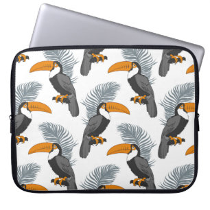 Housse Pour Ordinateur Portable Motif Tropical sans soudure avec toucans et feuill