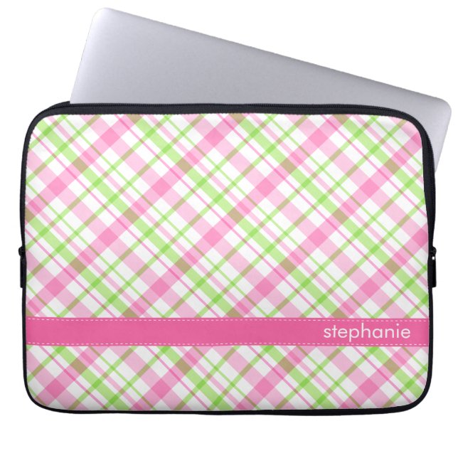 Housse Pour Ordinateur Portable Motif vert et rose de plaid (Devant)