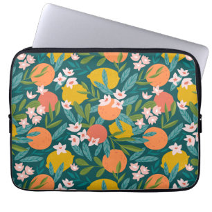 Housse Pour Ordinateur Portable Motif vintage en fleurs d'orange et de citron