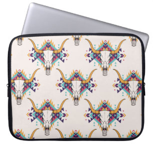 Housse Pour Ordinateur Portable motif vintage sans couture tribale avec crâne taur