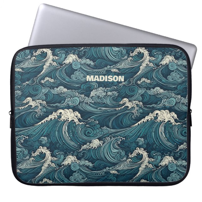 Housse Pour Ordinateur Portable Motif Waves de nom personnalisé (Devant)