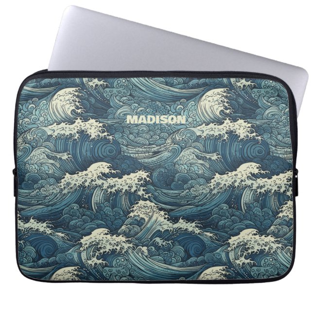 Housse Pour Ordinateur Portable Motif Waves de nom personnalisé (Devant)