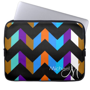 Housse Pour Ordinateur Portable Motif zigzag chevron coloré Monogramme personnalis
