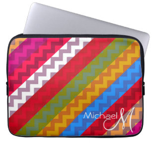 Housse Pour Ordinateur Portable Motif zigzag chevron coloré Monogramme personnalis