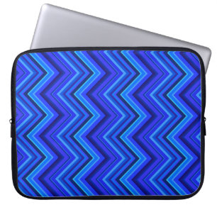 Housse Pour Ordinateur Portable Motif zigzag rayures bleues