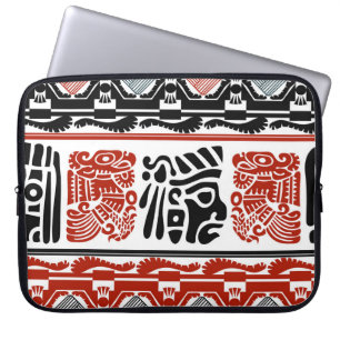 Housse Pour Ordinateur Portable Motifs indiens, rouge noir, motif sans couture.