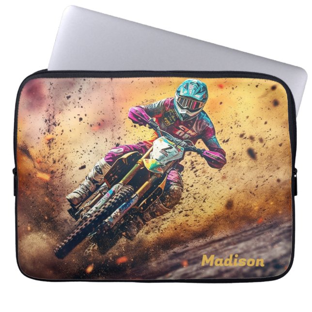 Housse Pour Ordinateur Portable Motocross de nom personnalisé (Devant)