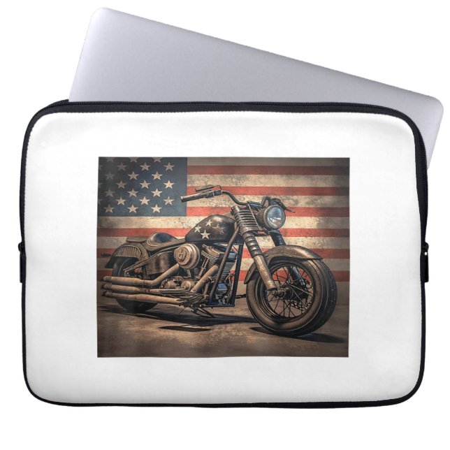 Housse Pour Ordinateur Portable Motocyclette Drapeau USA Rétro Biker (Devant)