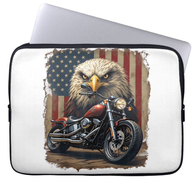 Housse Pour Ordinateur Portable Motocyclette Drapeau USA Rétro Biker Chopper (Devant)