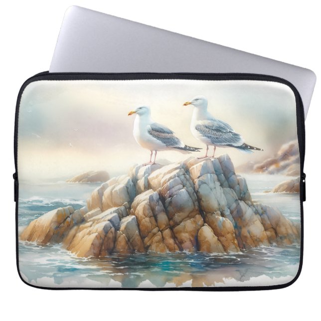 Housse Pour Ordinateur Portable Mouettes côtières paysage marin aquarelle (Devant)