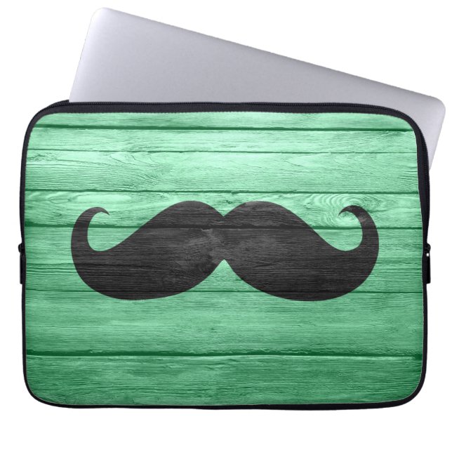 Housse Pour Ordinateur Portable Moustache noire sur bois cyan (Devant)