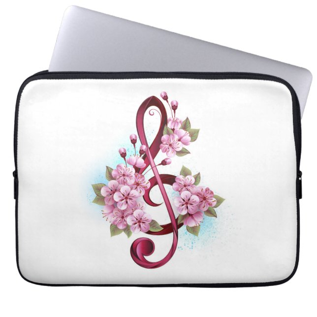 Housse Pour Ordinateur Portable Musical treble clef notes with sakura flowers (Devant)