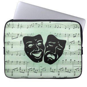 Housse Pour Ordinateur Portable Musique verte et masques grecs de théâtre