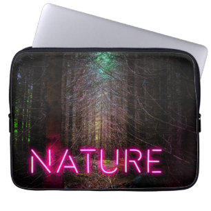 Housse Pour Ordinateur Portable Mystère forêt d'épinette nature néon magenta signe