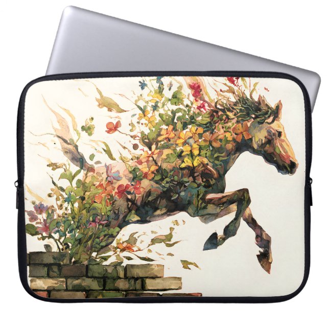 Housse Pour Ordinateur Portable Nature Botanique Cheval Floral Jumping (Devant)
