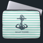 Housse Pour Ordinateur Portable Nautique, Ancre, Bandes vertes à la menthe<br><div class="desc">Cette image présente des rayures motif en vert menthe avec ancre. L'idée cadeau cool parfaite pour elle à n'importe quelle occasion.</div>