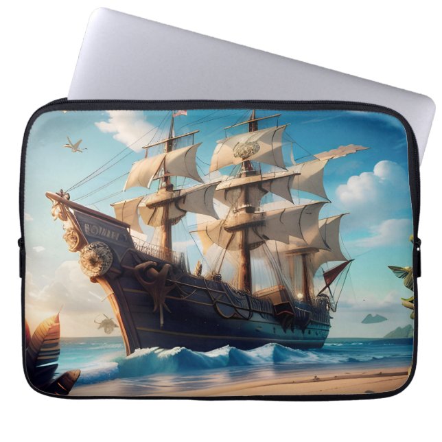 Housse Pour Ordinateur Portable Navire pirate de plage tropicale (Devant)