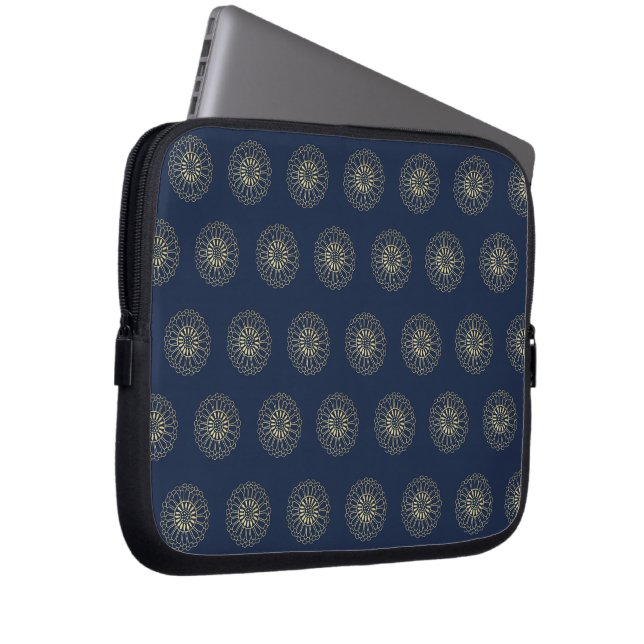 Housse Pour Ordinateur Portable Navy | Golden Zinnia Flower Medallions (Devant droit)