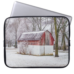 Housse Pour Ordinateur Portable Neige À La Grange Rouge