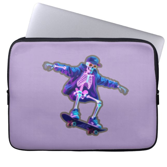 Housse Pour Ordinateur Portable Neon 3D Skeleton Skateboarding – Funny Streetwear  (Devant)