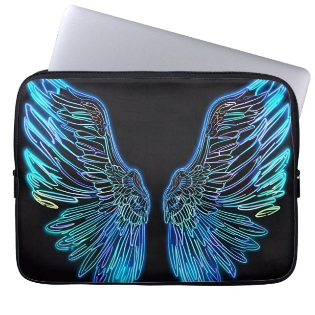 Housse Pour Ordinateur Portable Neon Black and Blue Angel Wings (Devant)