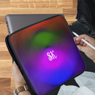 Housse Pour Ordinateur Portable Néon de Monogramme bleu, violet, vert et orange