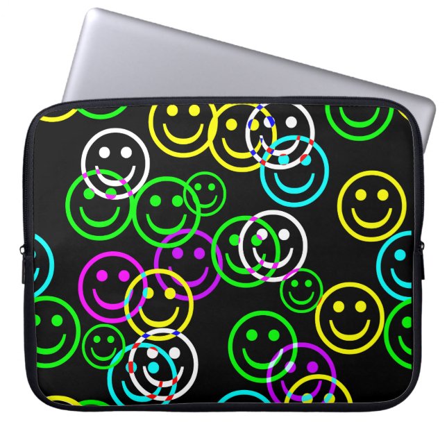 Housse Pour Ordinateur Portable Neon Happy Face Portable Sleeve (Devant)